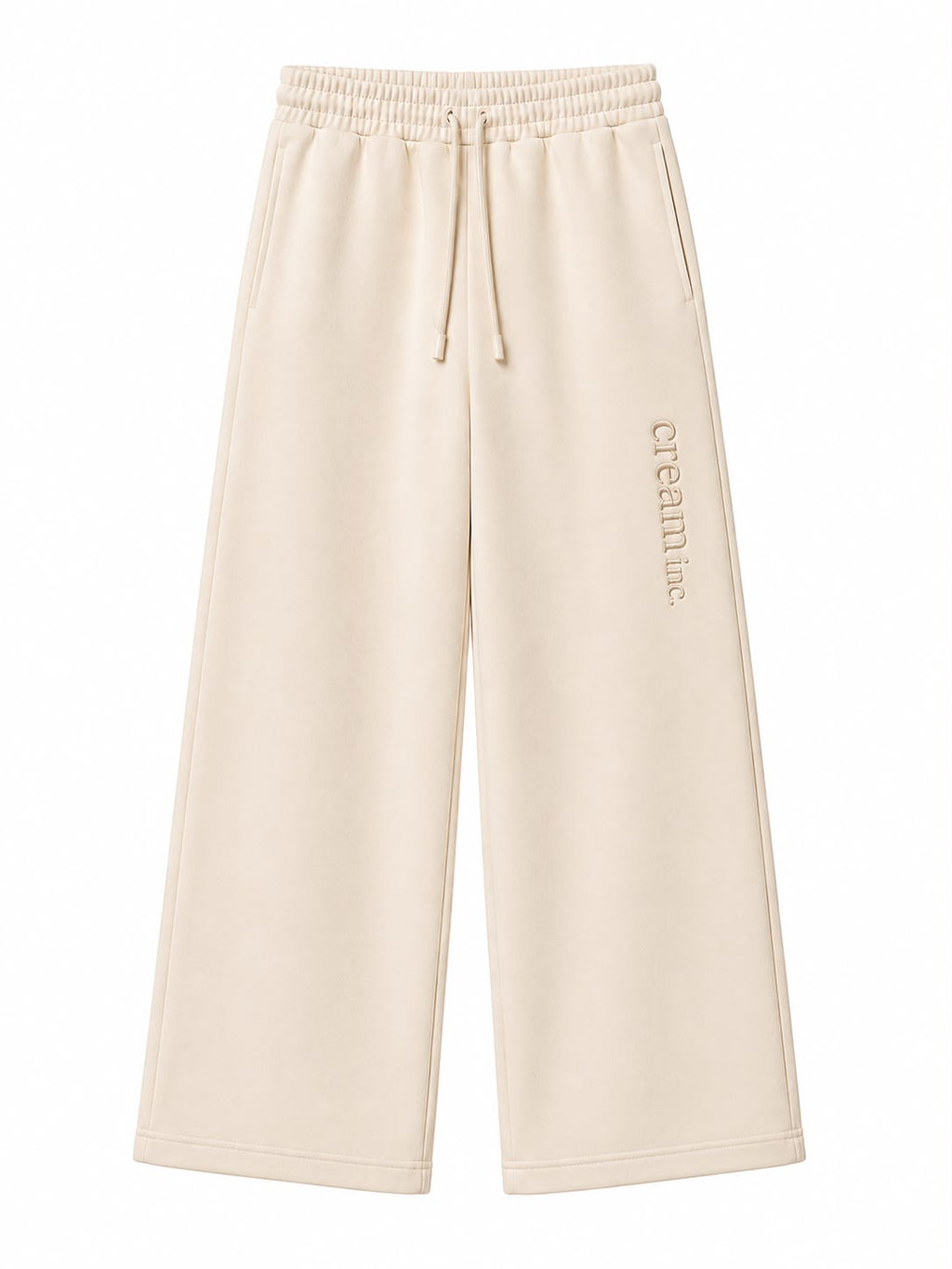 Cream on Cream Track Pants - Wide Leg - Embroidered