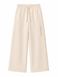 Cream on Cream Track Pants - Wide Leg - Embroidered