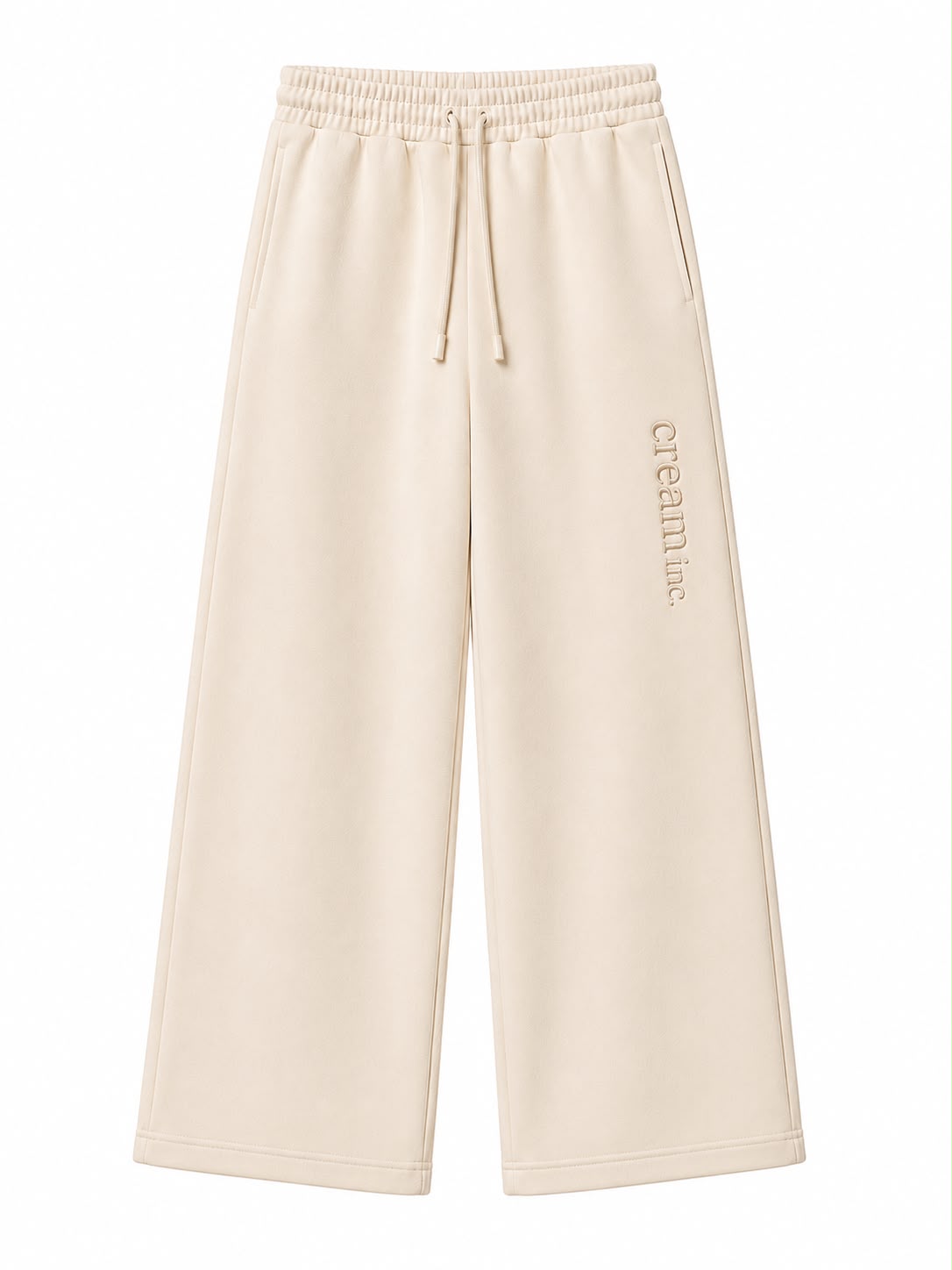 Cream on Cream Track Pants - Wide Leg - Embroidered
