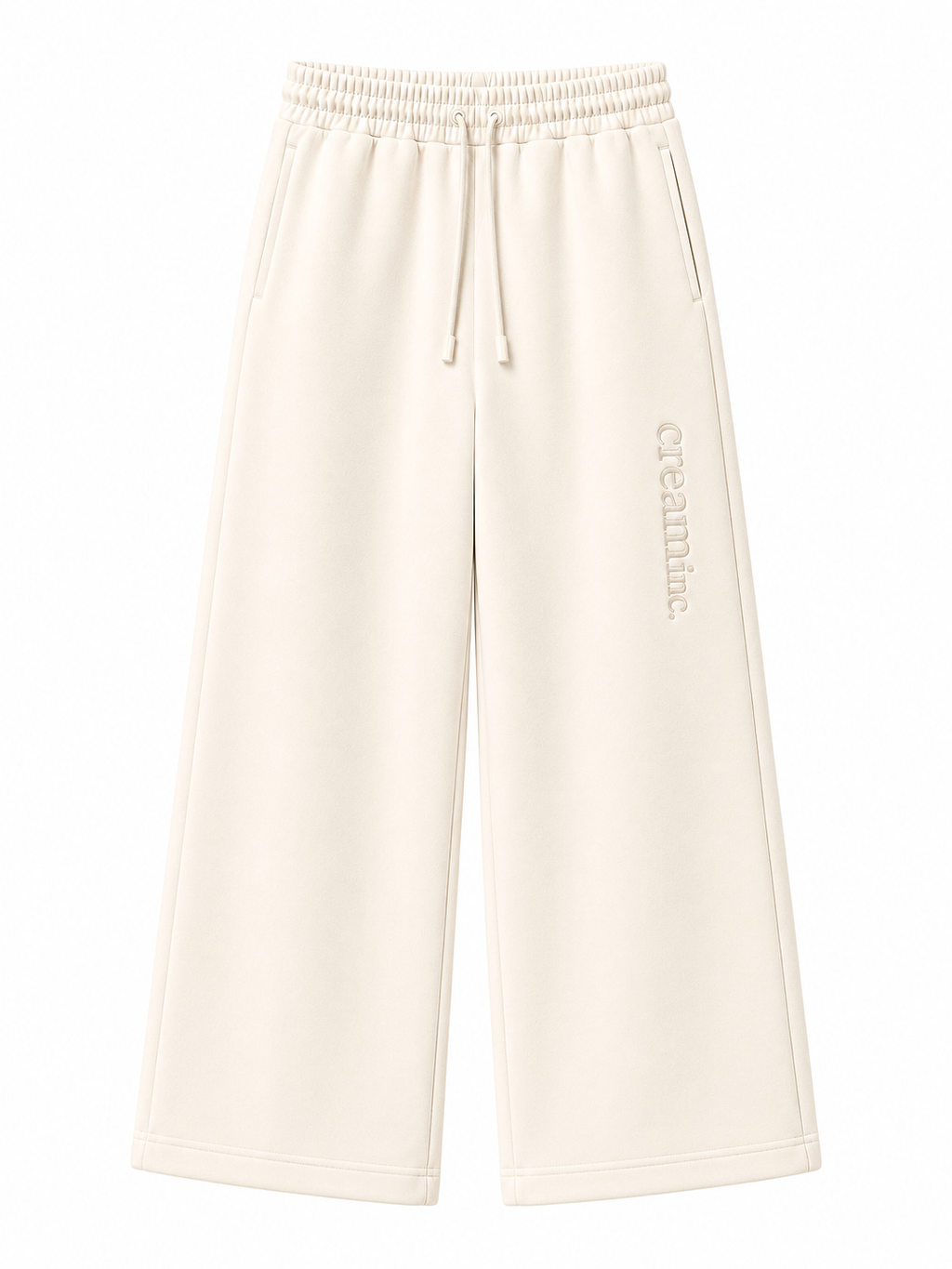 Cream on Cream Track Pants - Wide Leg - Embroidered