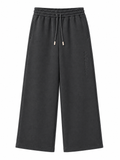 Grey on Grey Track Pants - Wide Leg - Embroidered