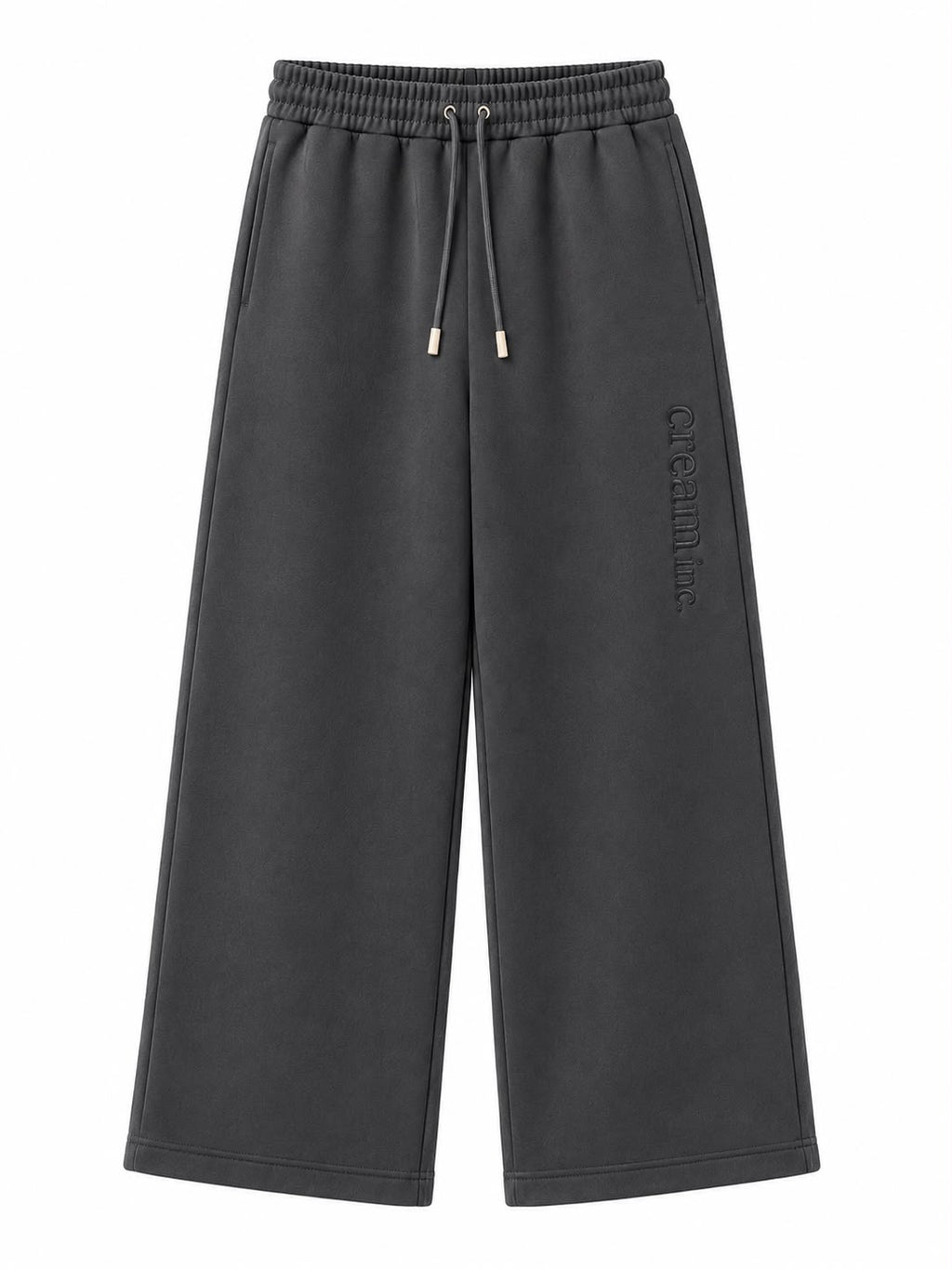 Grey on Grey Track Pants - Wide Leg - Embroidered