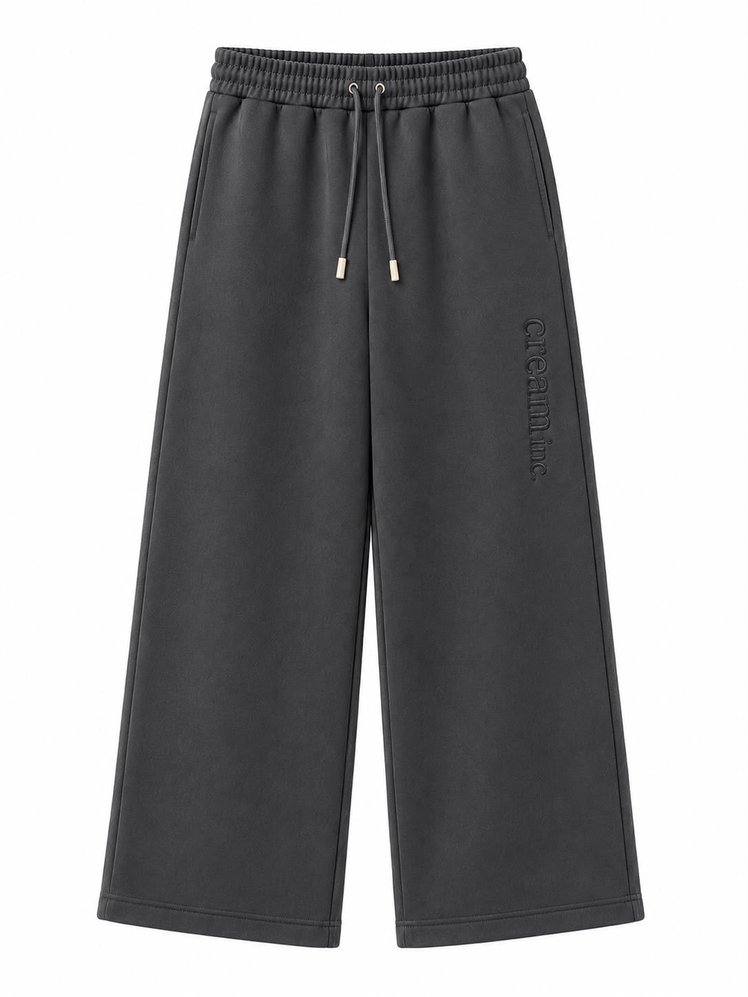 Grey on Grey Track Pants - Wide Leg - Embroidered