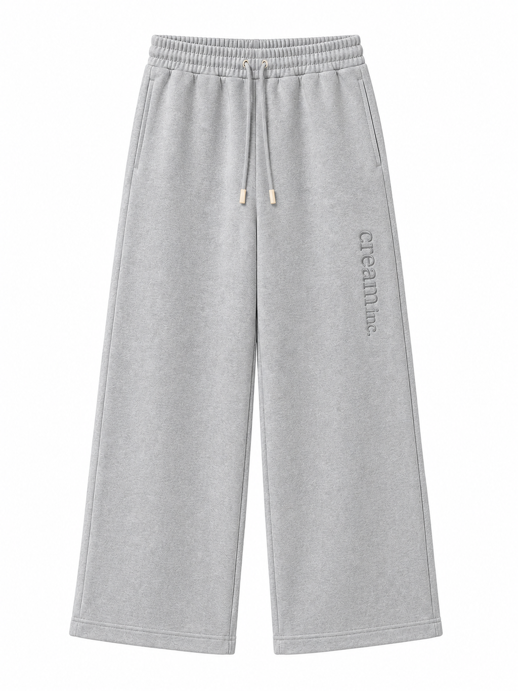Light Grey on Light Grey Track Pants - Wide Leg - Embroidered