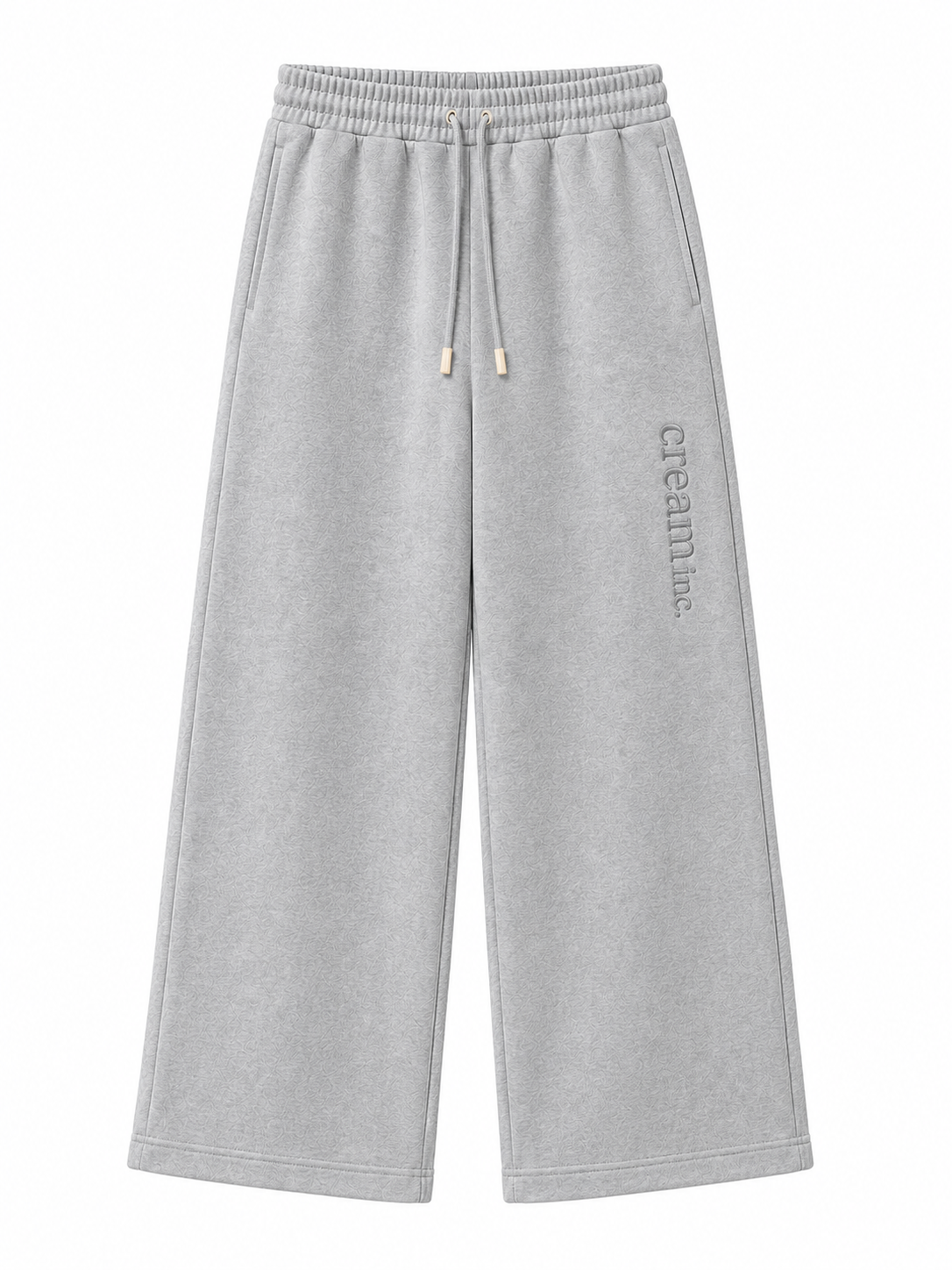 Light Grey on Light Grey Track Pants - Wide Leg - Embroidered