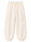 Cream on Cream Track Pants - Cuffed Leg - Embroidered