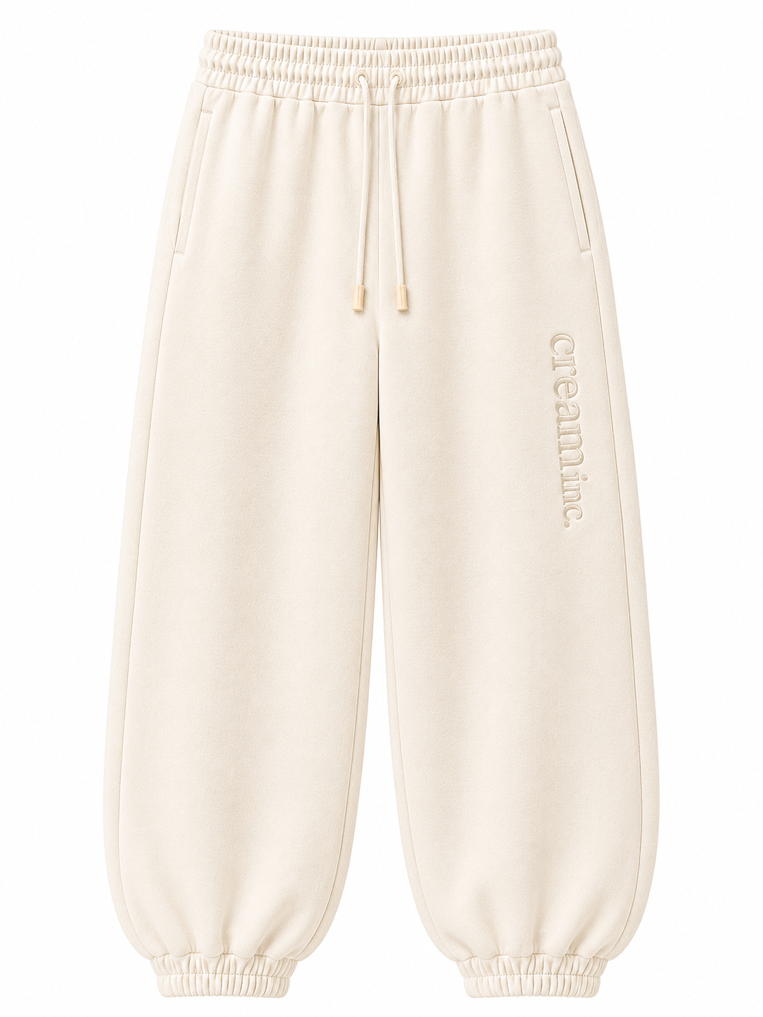Cream on Cream Track Pants - Cuffed Leg - Embroidered