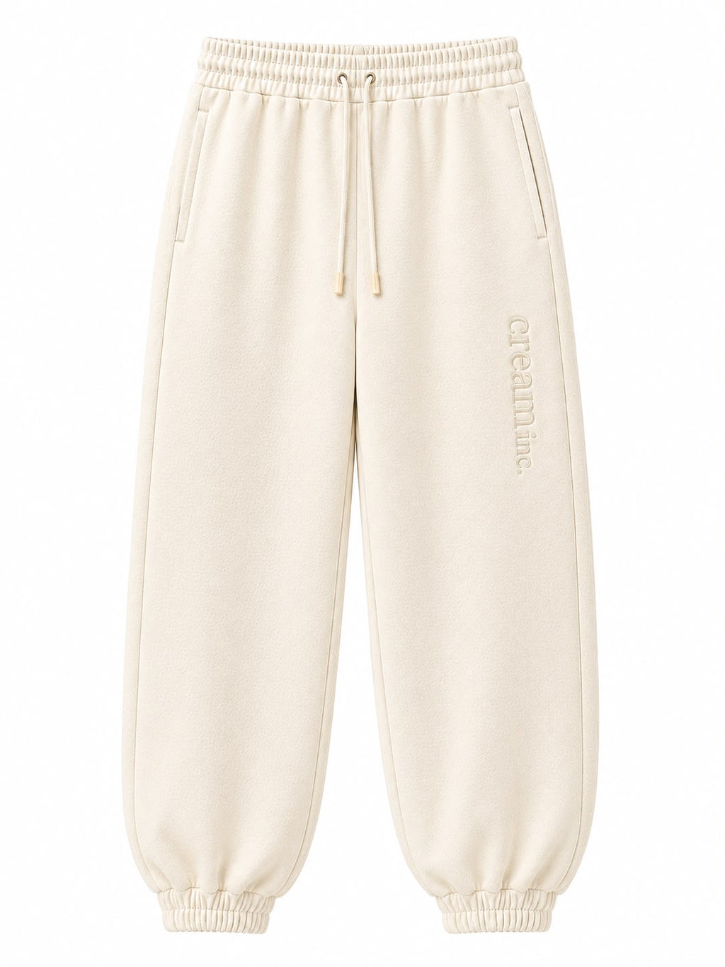 Cream on Cream Track Pants - Cuffed Leg - Embroidered
