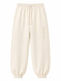 Cream on Cream Track Pants - Cuffed Leg - Embroidered