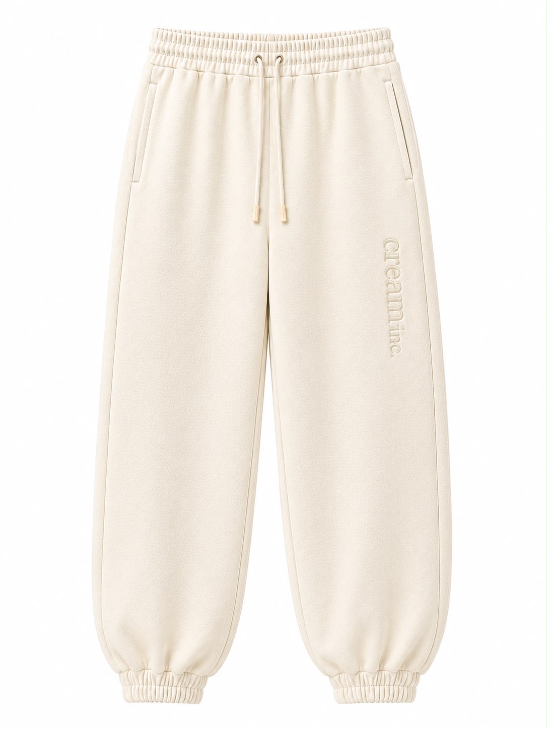 Cream on Cream Track Pants - Cuffed Leg - Embroidered