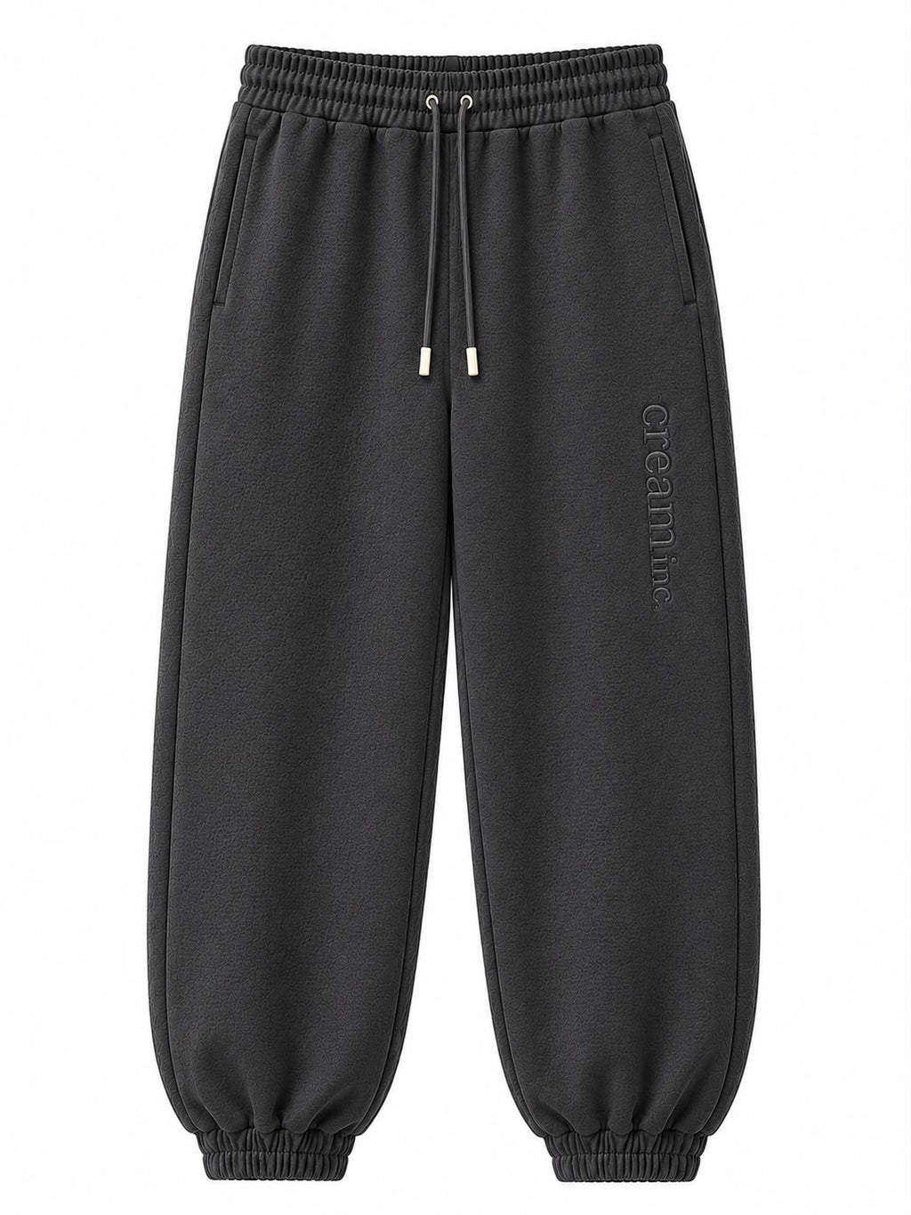 Grey on Grey Track Pants - Cuffed Leg - Embroidered
