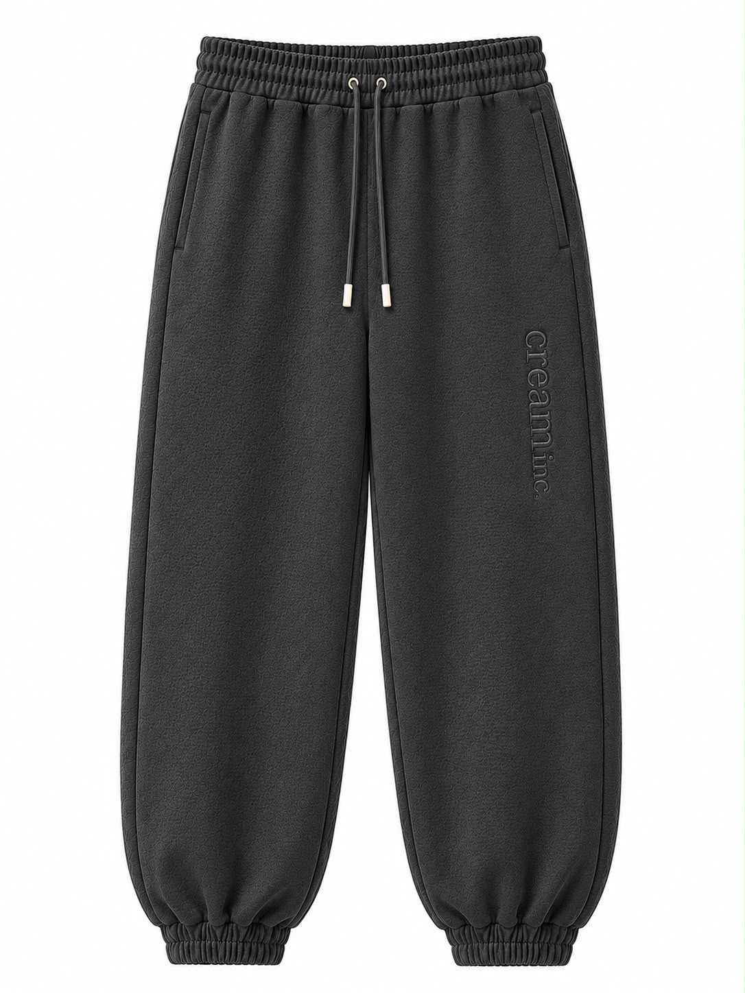 Grey on Grey Track Pants - Cuffed Leg - Embroidered