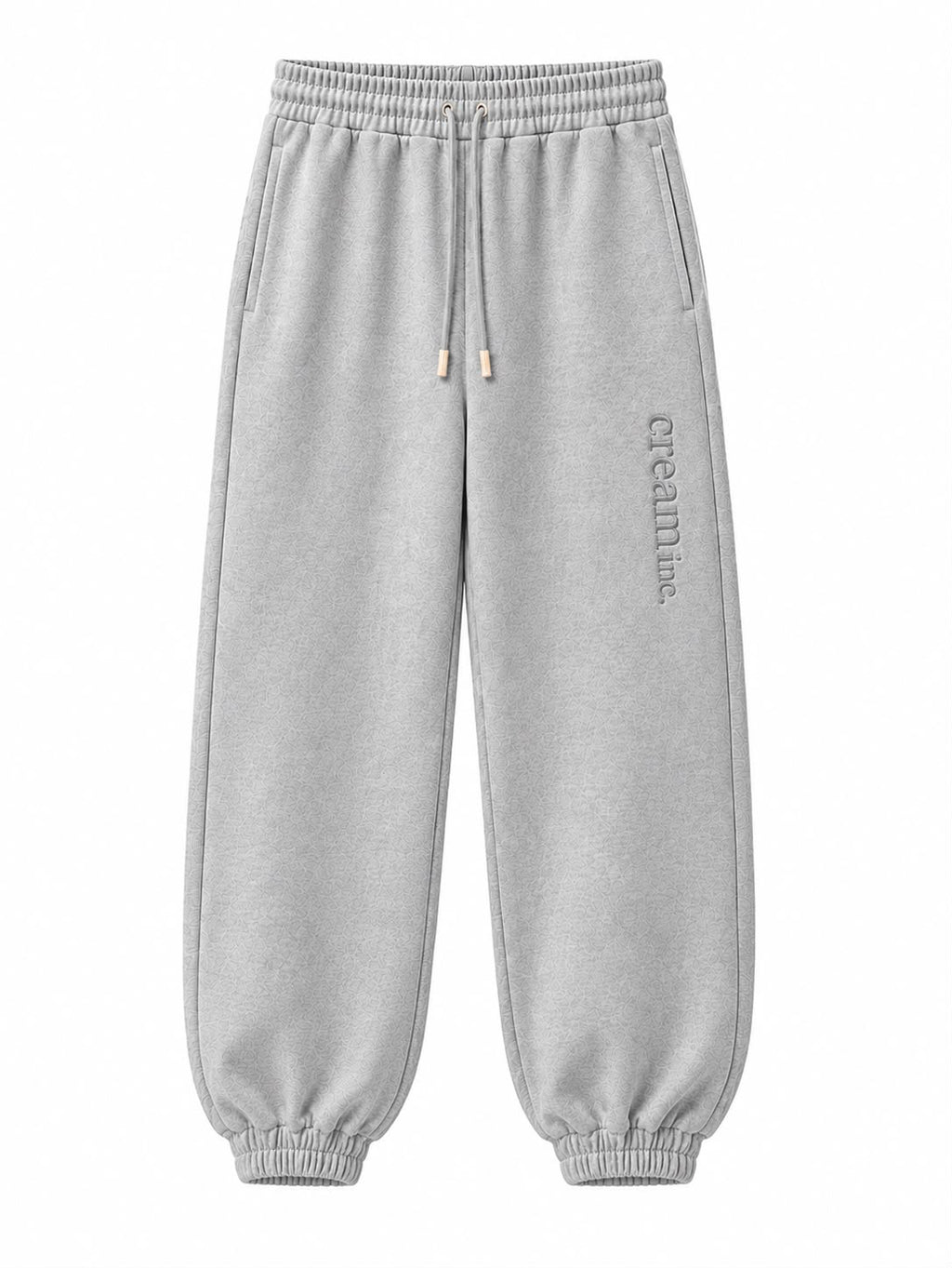 Light Grey on Light Grey Track Pants - Cuffed Leg - Embroidered