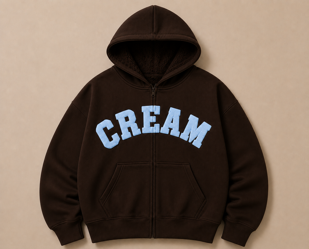 Blue on Brown Zip Hoodie - Fluff Print