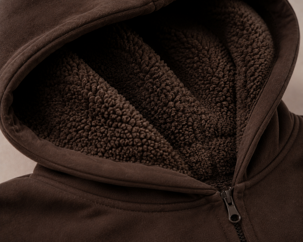 Blue on Brown Zip Hoodie - Fluff Print