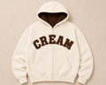 Brown on Cream Zip Hoodie - Fluff Print