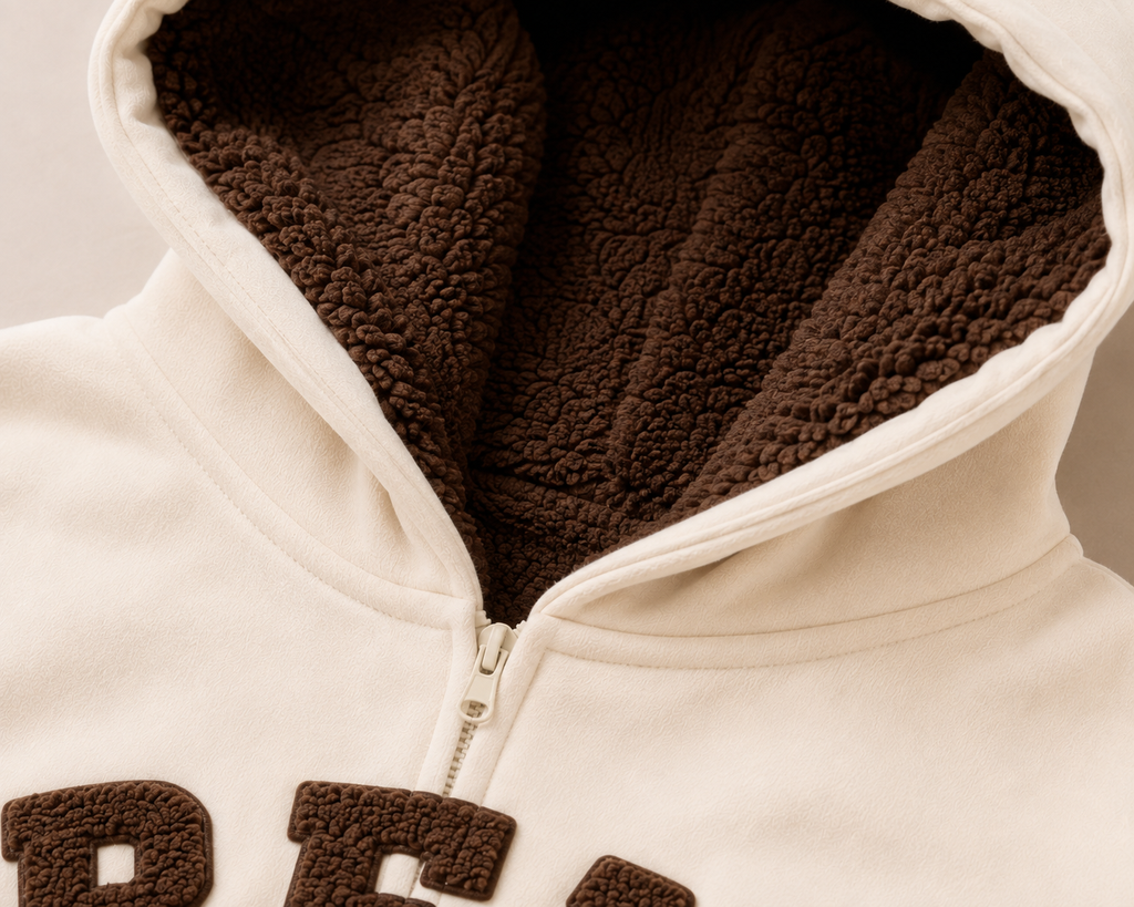 Brown on Cream Zip Hoodie - Fluff Print