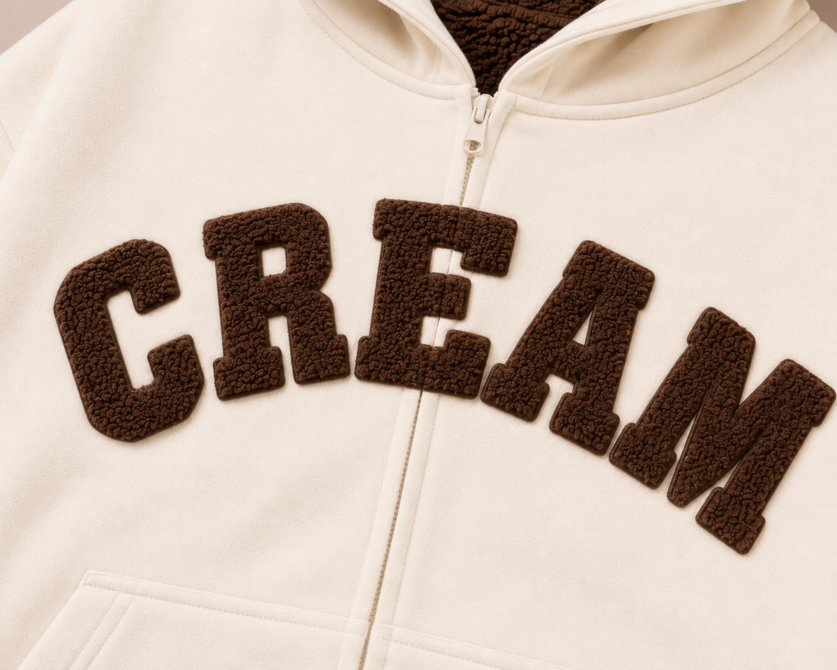 Brown on Cream Zip Hoodie - Fluff Print