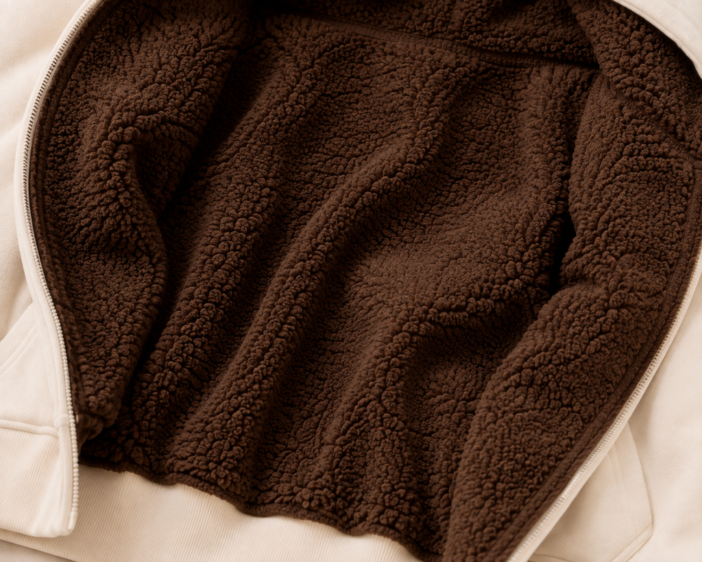 Brown on Cream Zip Hoodie - Fluff Print