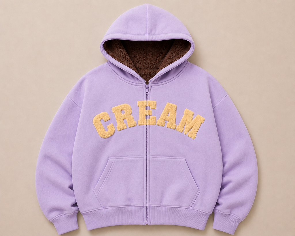 Butterscotch on Lilac Zip Hoodie - Fluff Print
