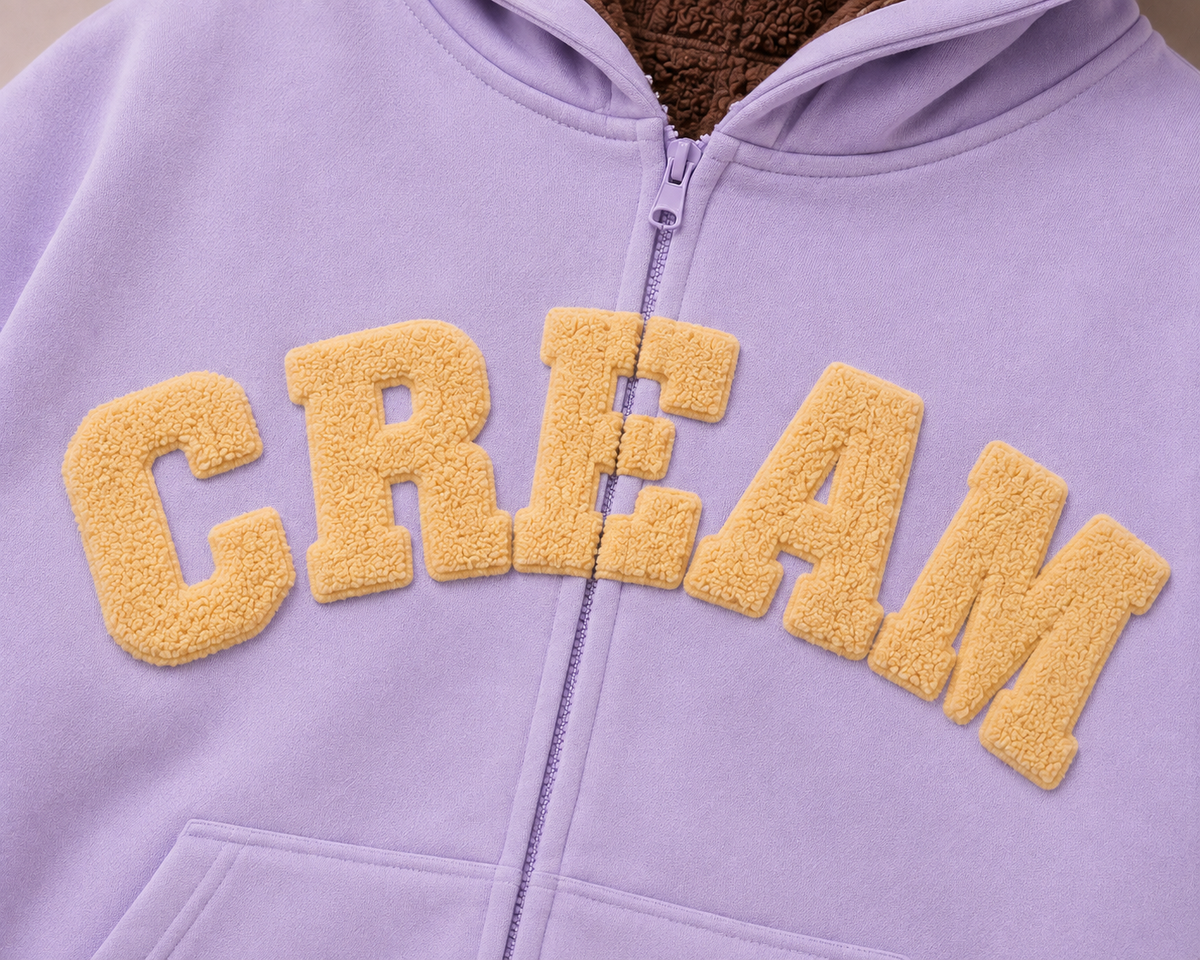 Butterscotch on Lilac Zip Hoodie - Fluff Print