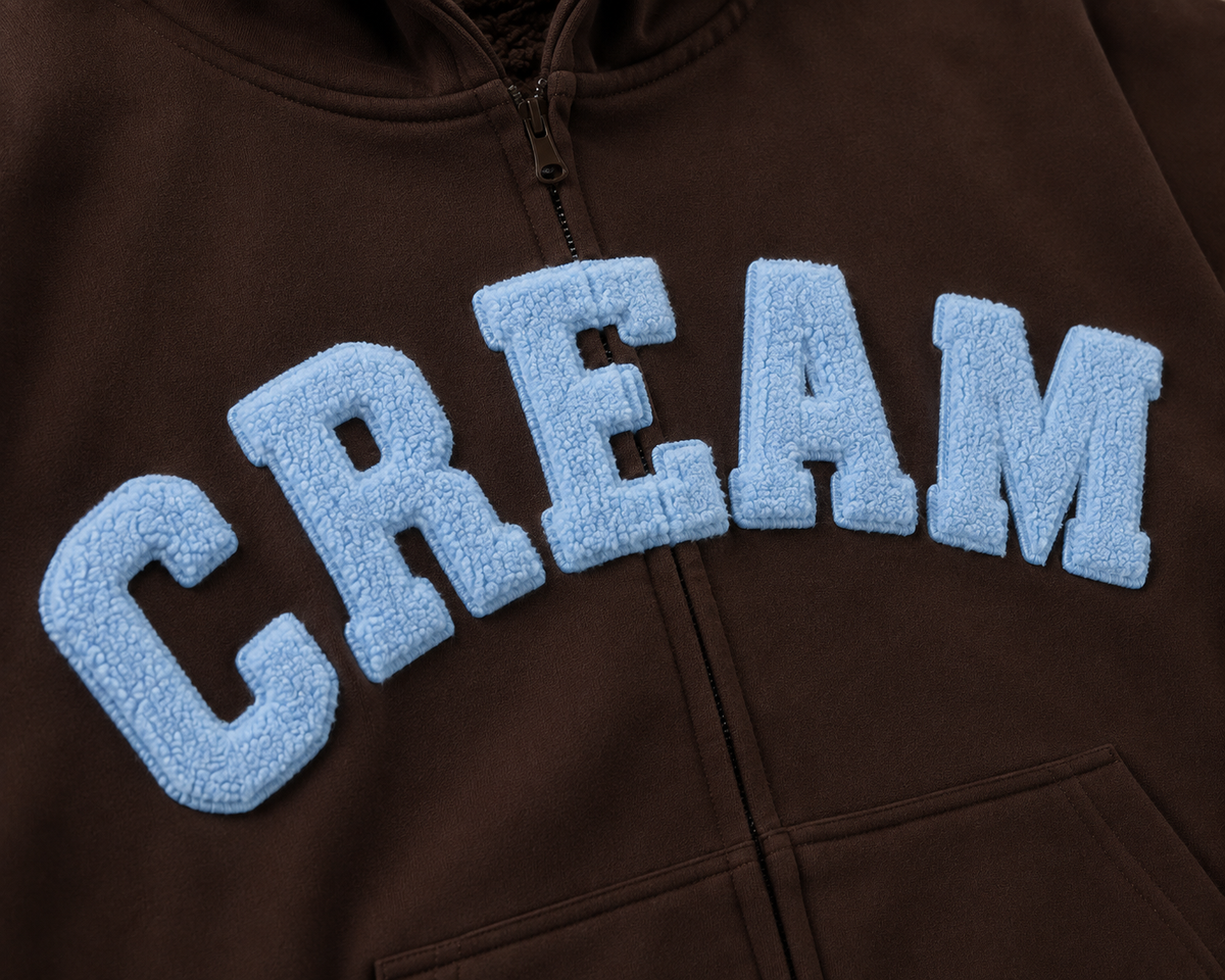 Blue on Brown Zip Hoodie - Fluff Print