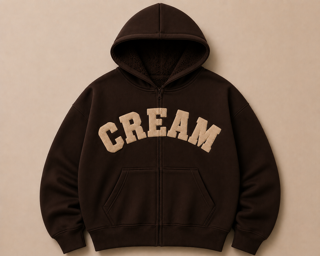 Coffee on Brown Zip Hoodie - Fluff Print