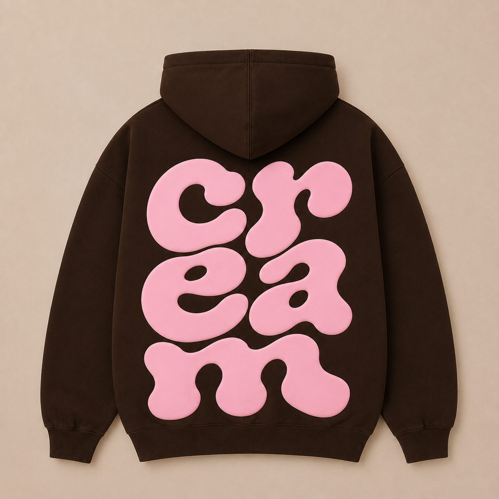 Pink on Brown Hoodie - Puff Print