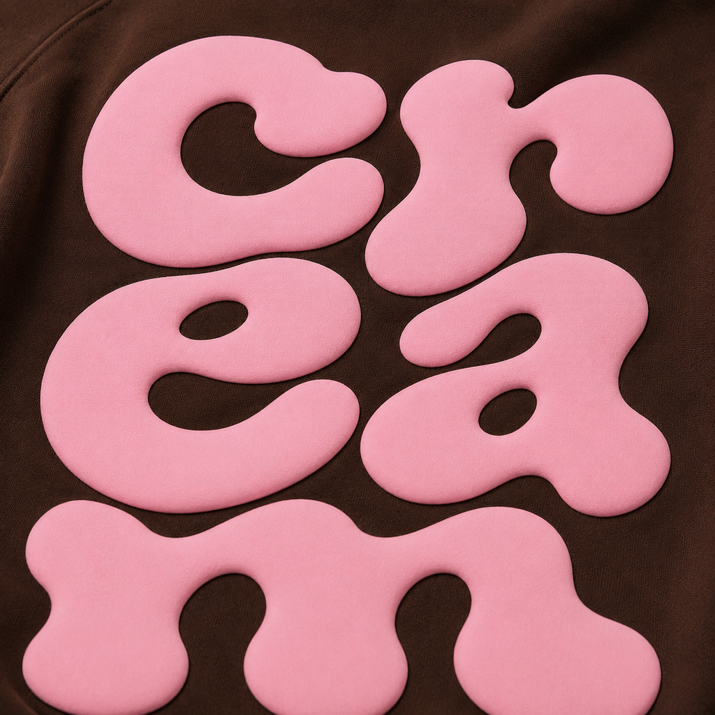 Pink on Brown Hoodie - Puff Print