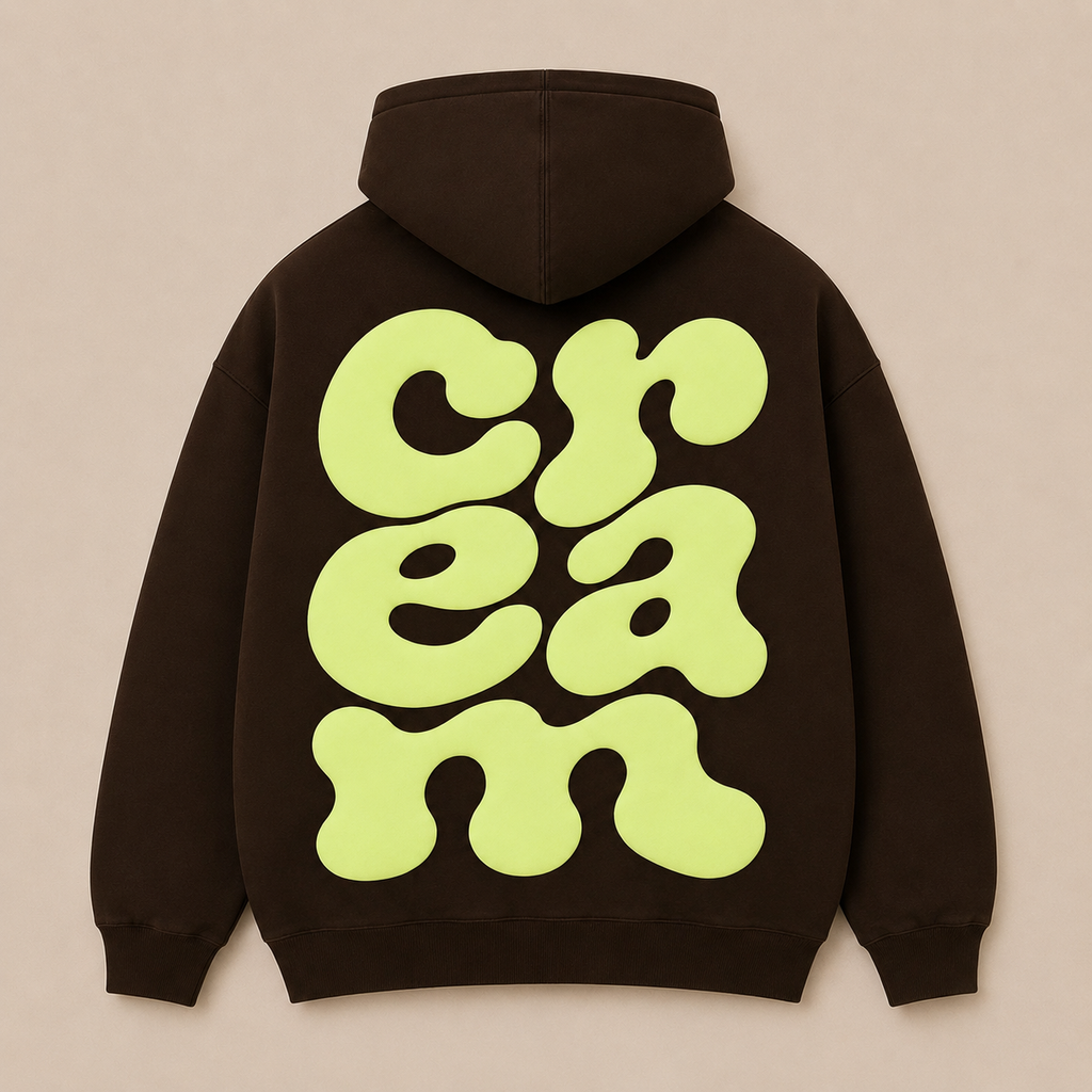 Lime on Brown Hoodie - Puff Print