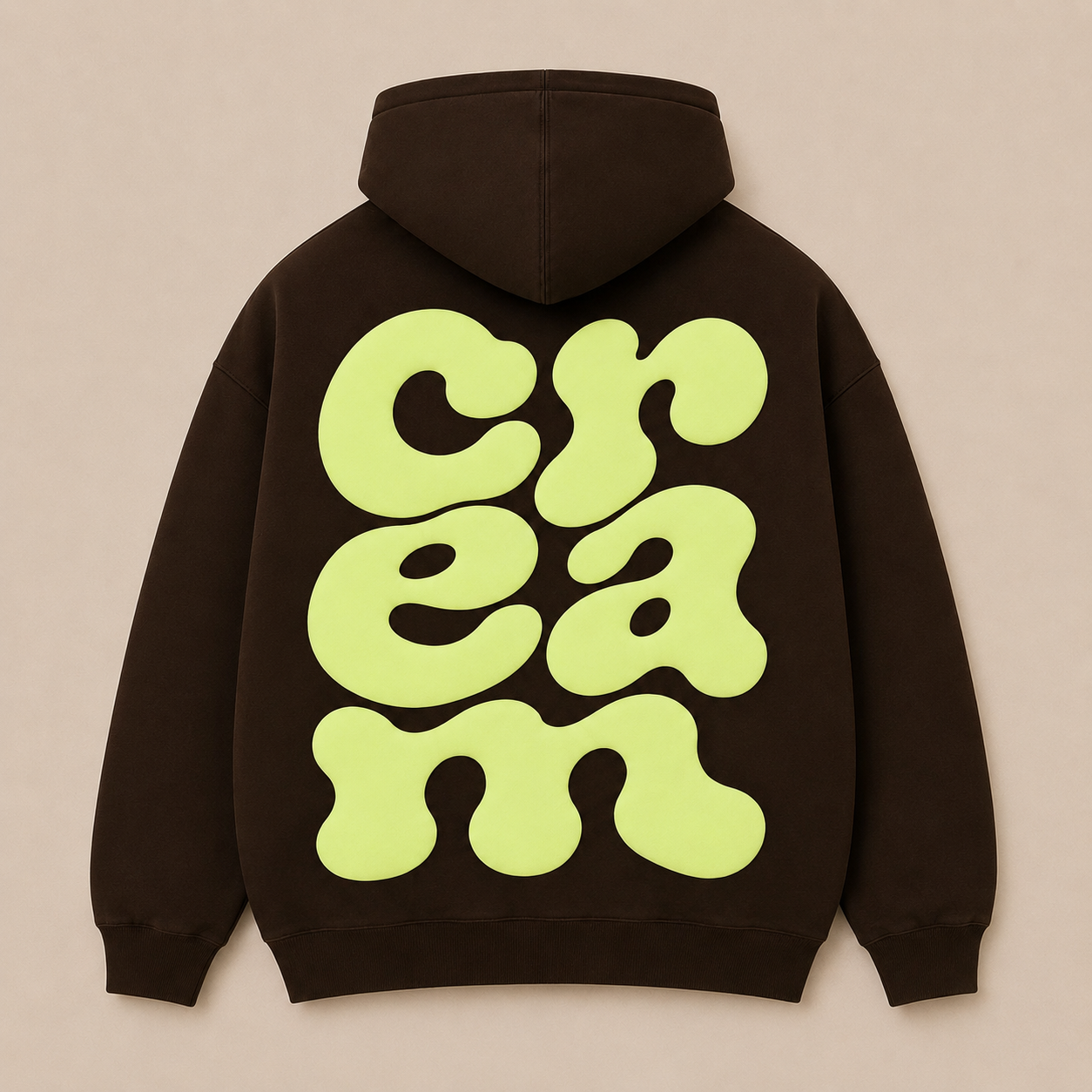 Lime on Brown Hoodie - Puff Print
