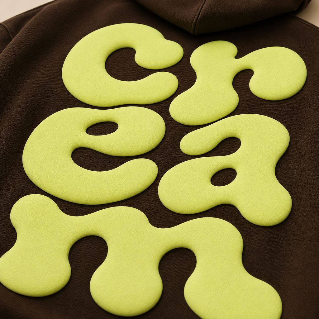 Lime on Brown Hoodie - Puff Print