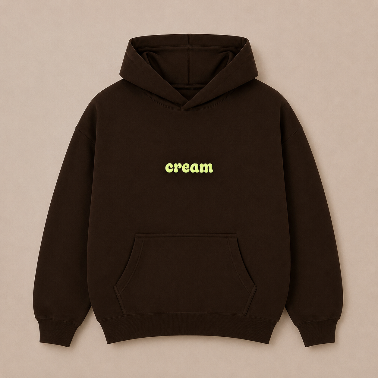 Lime on Brown Hoodie - Puff Print