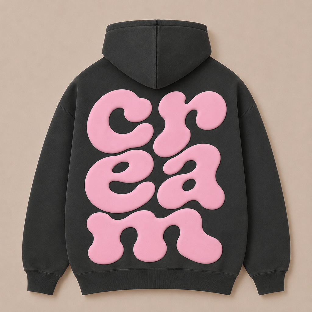 Pink on Grey Hoodie - Puff Print