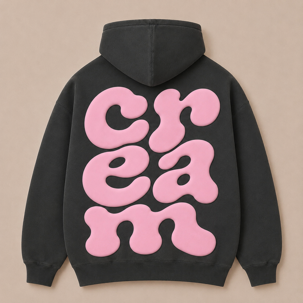 Pink on Grey Hoodie - Puff Print