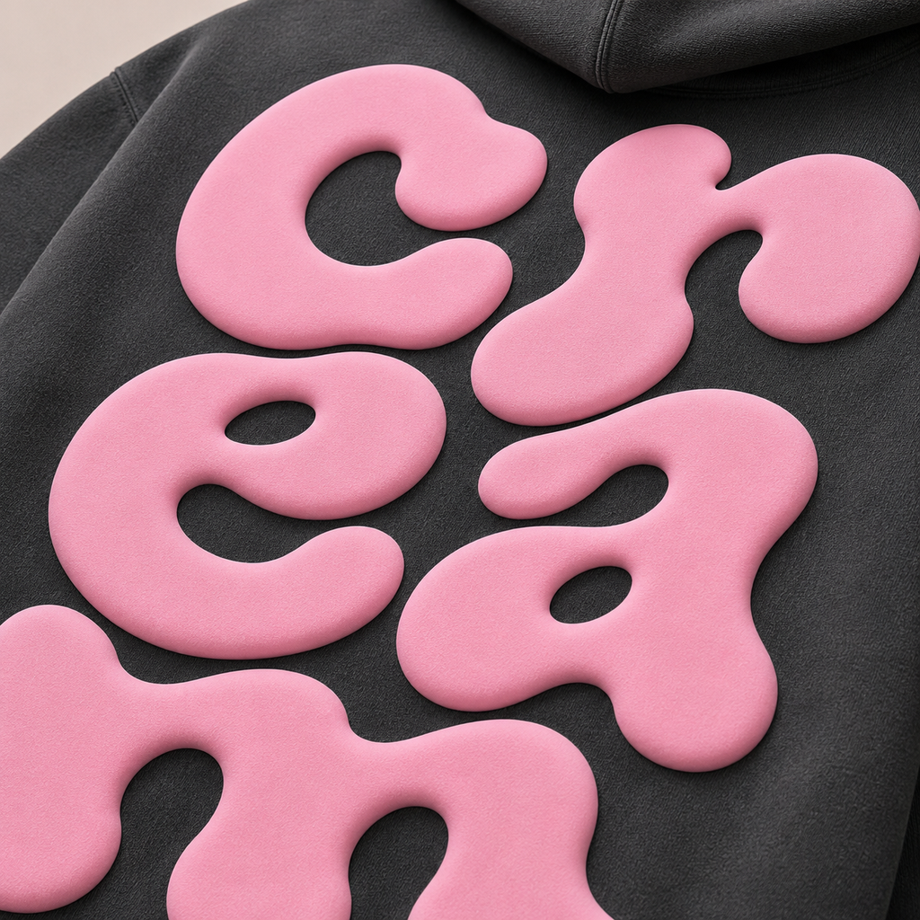 Pink on Grey Hoodie - Puff Print
