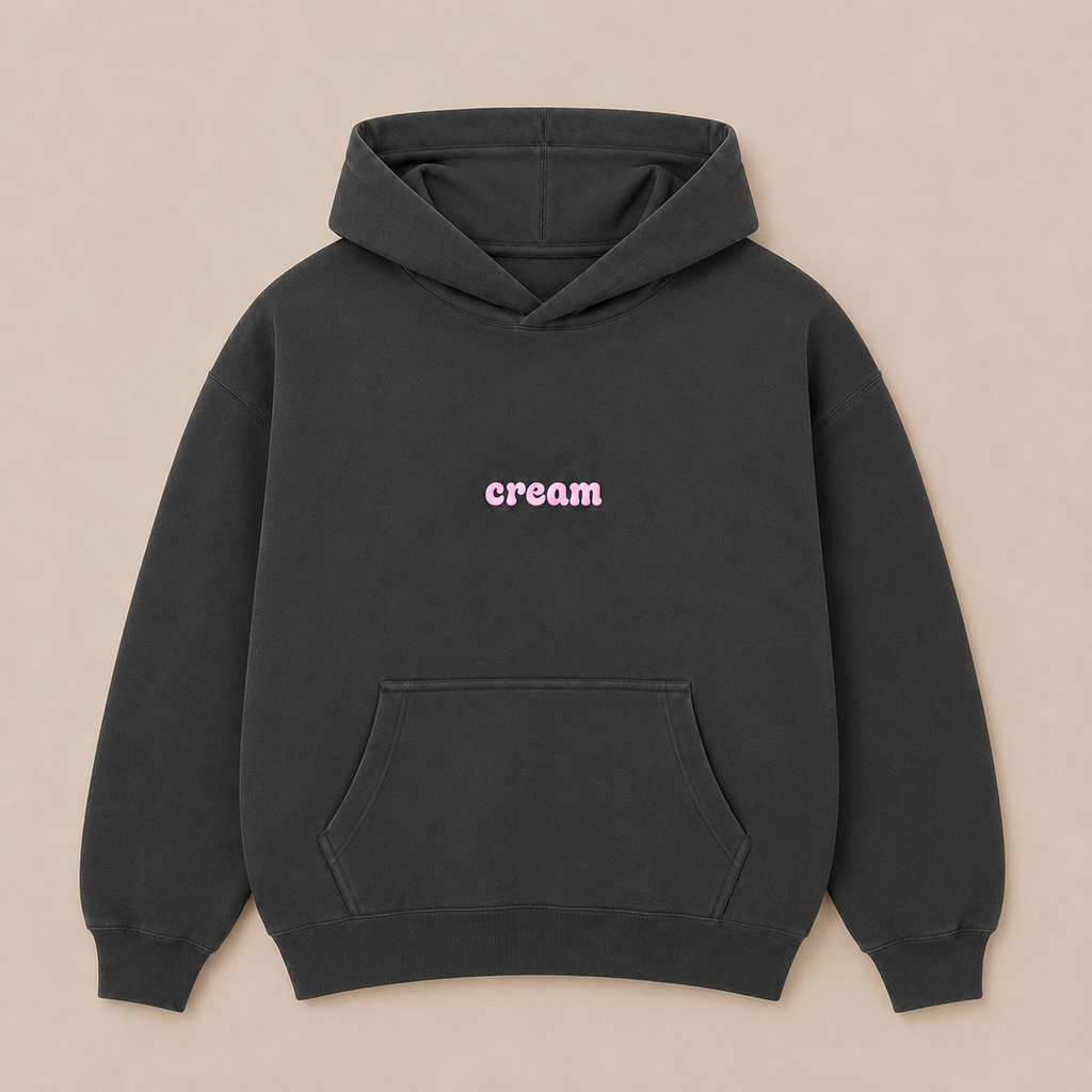 Pink on Grey Hoodie - Puff Print