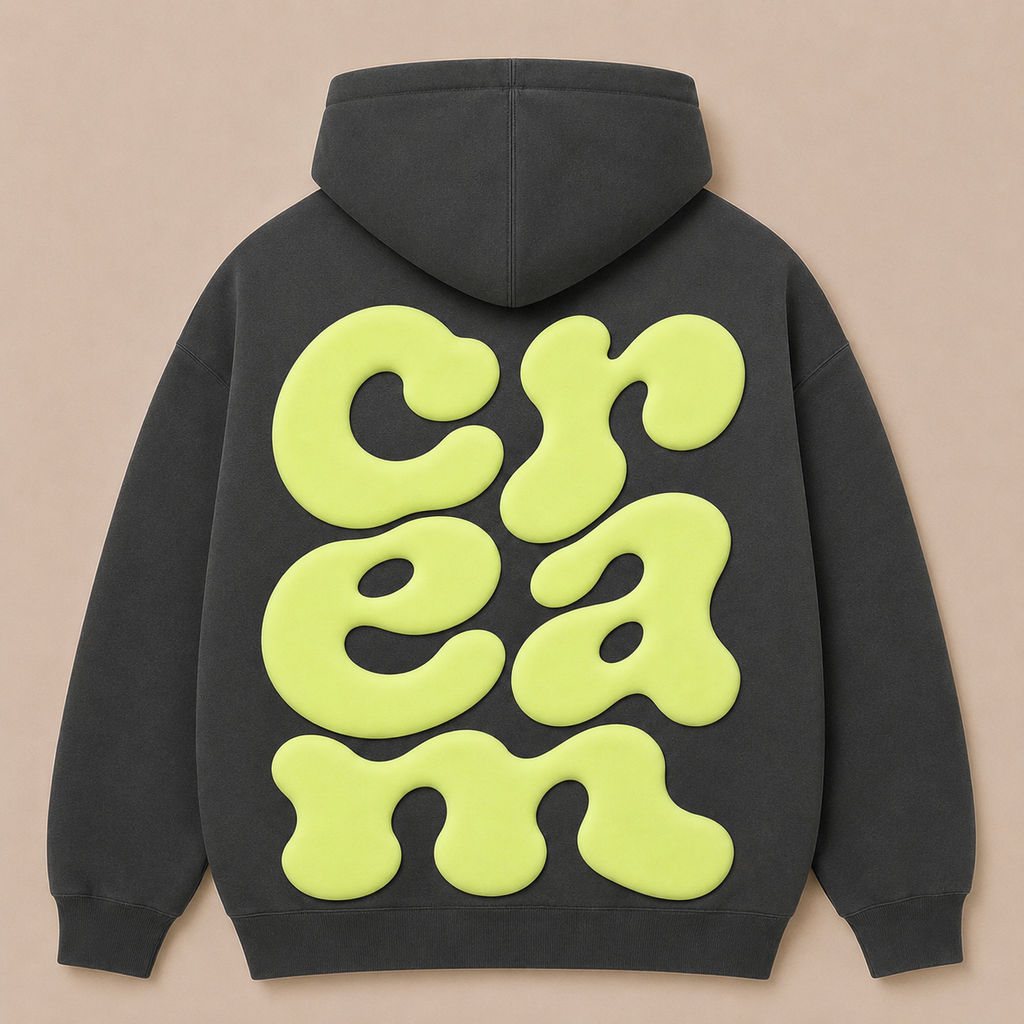 Lime on Grey Hoodie - Puff Print