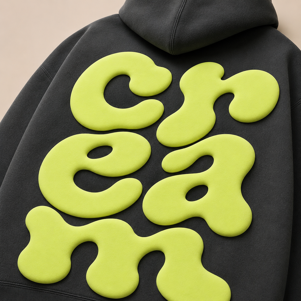 Lime on Grey Hoodie - Puff Print