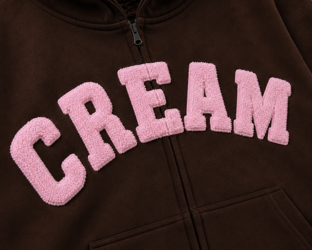 Pink on Brown Zip Hoodie - Fluff Print