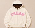 Pink on Cream Zip Hoodie - Fluff Print
