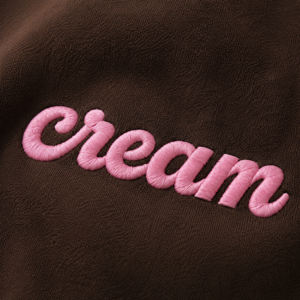 Pink on Brown Crewneck - Embroidered