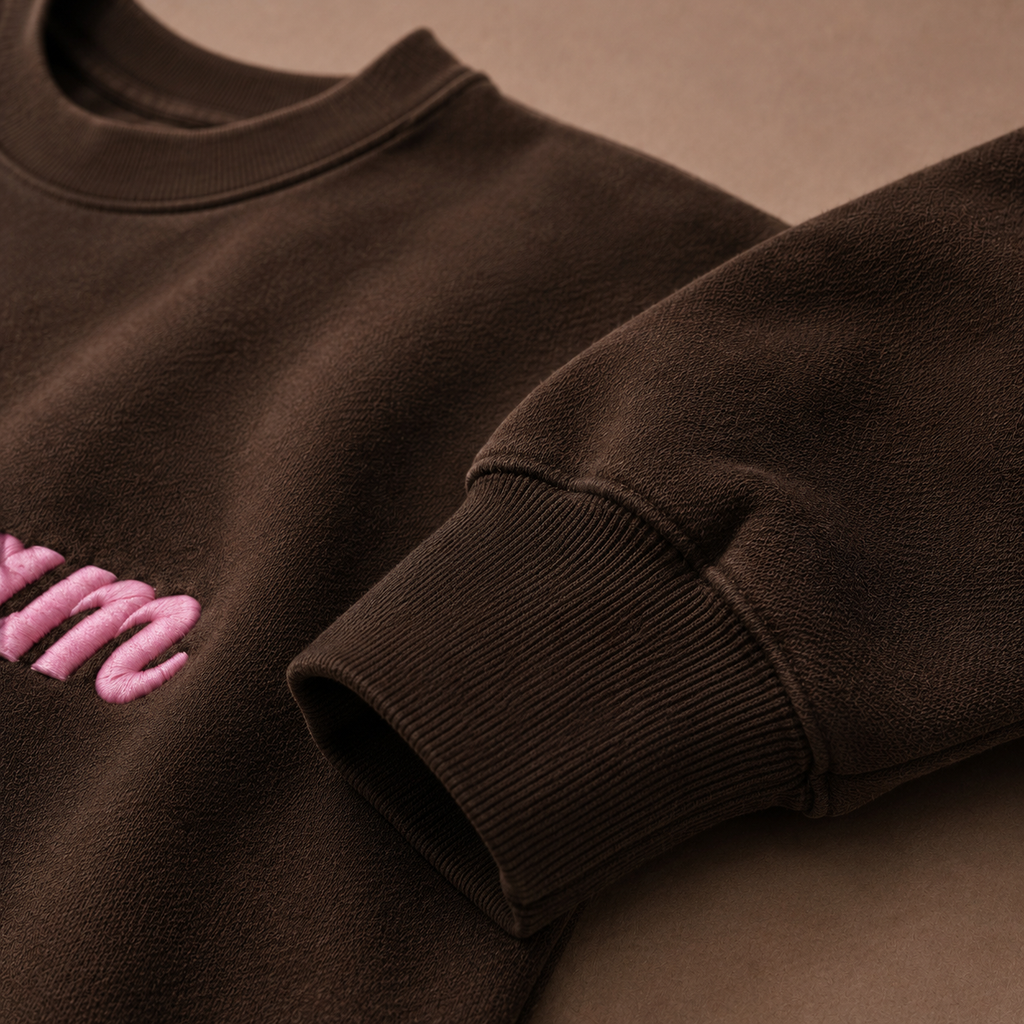 Pink on Brown Crewneck - Embroidered