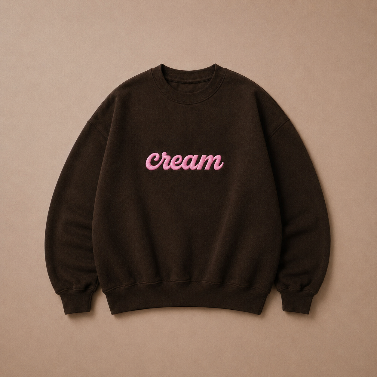 Pink on Brown Crewneck - Embroidered