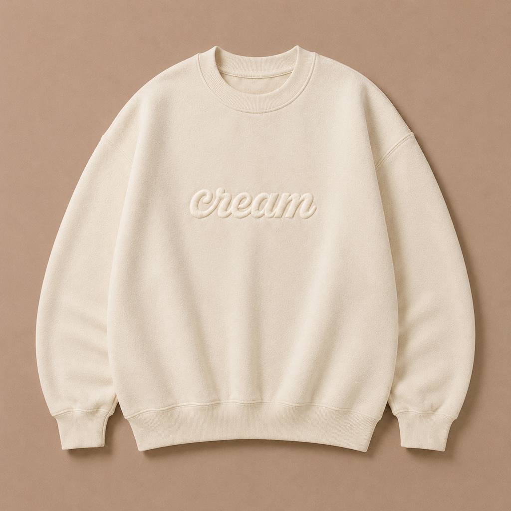 Cream on Cream Crewneck - Embroidered