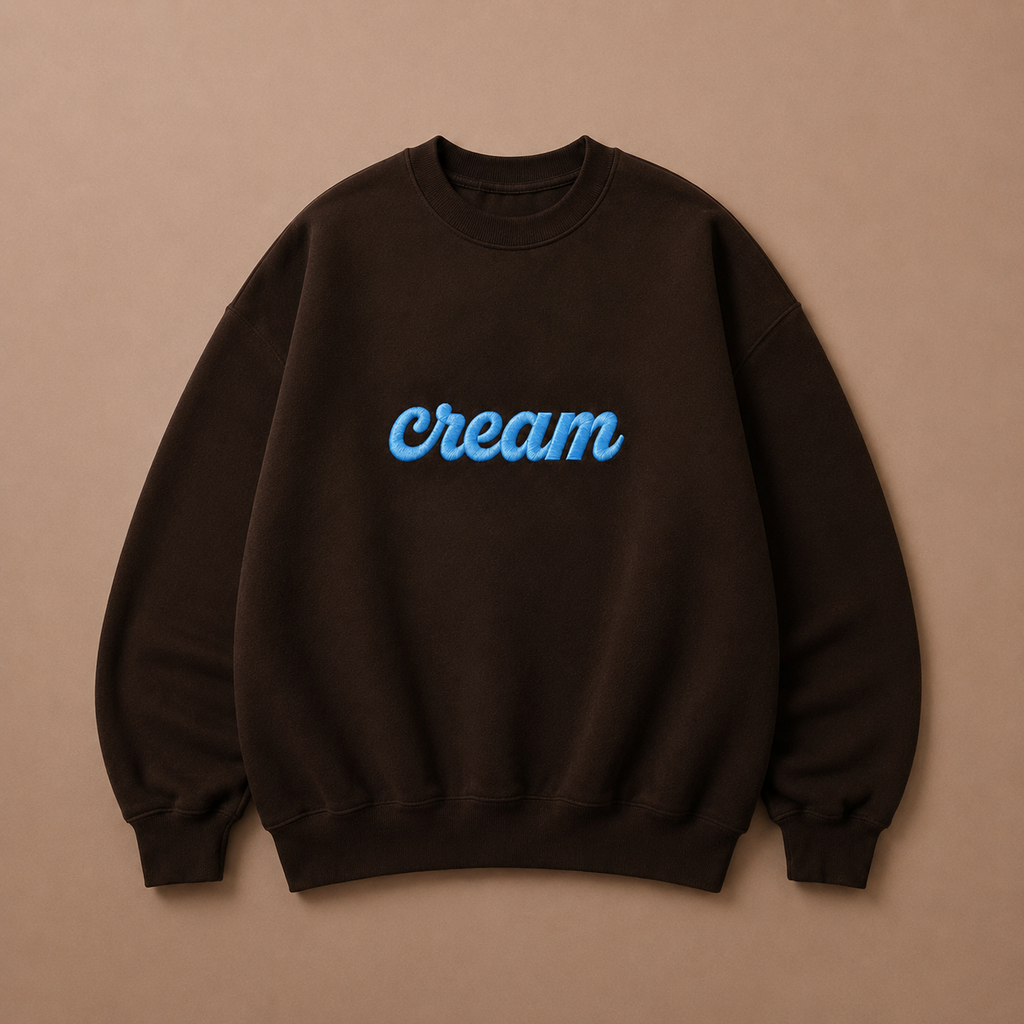 Blue on Brown Crewneck - Embroidered