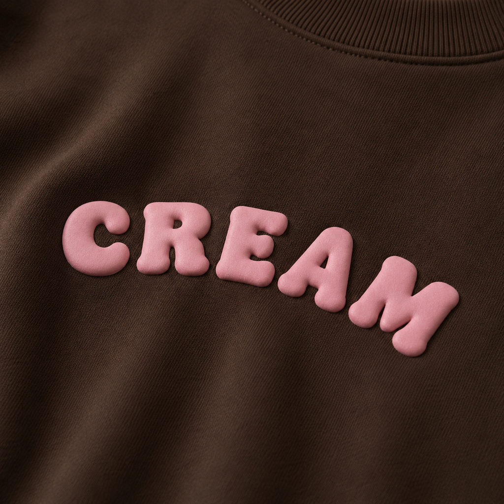 Pink on Brown Crewneck - Puff Print