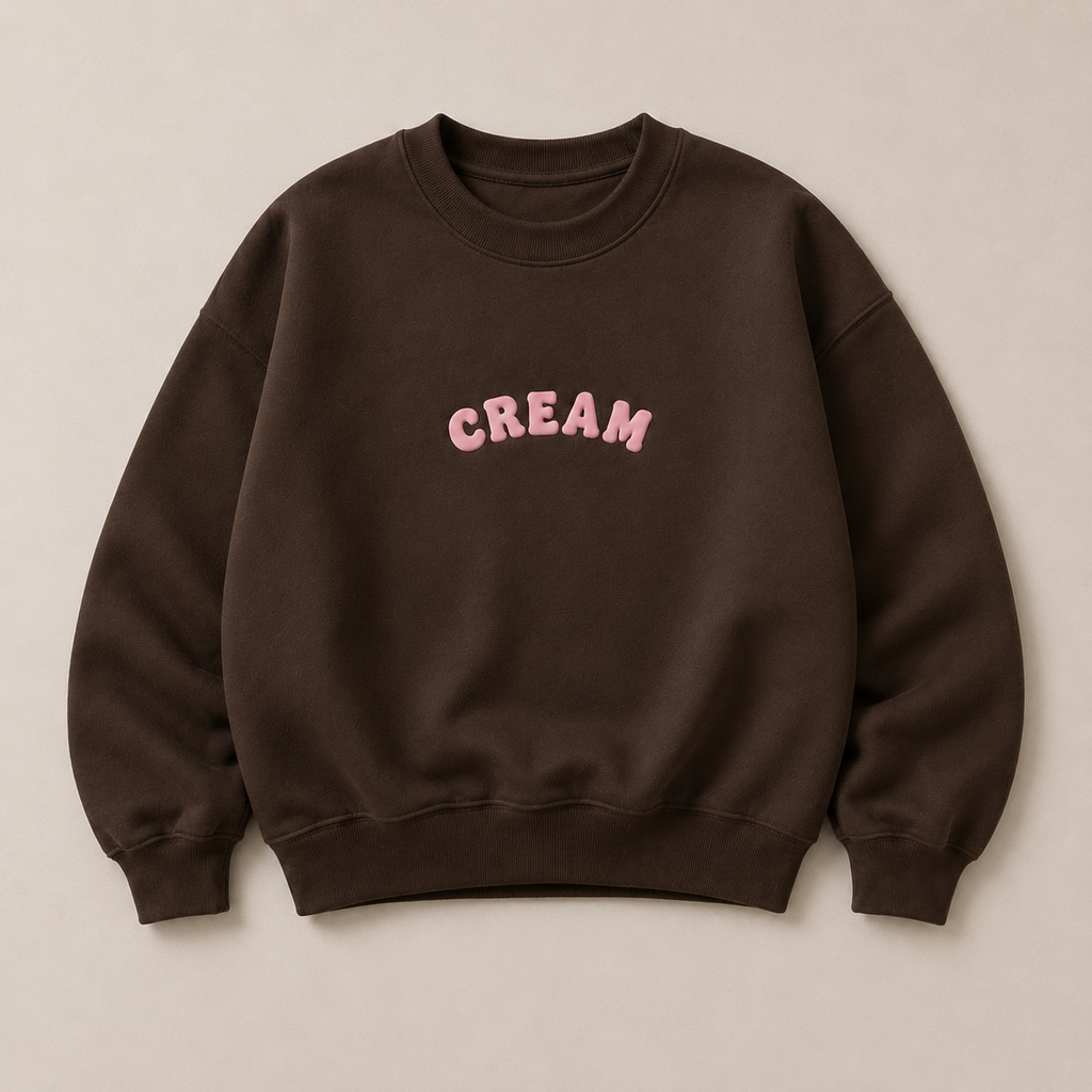 Pink on Brown Crewneck - Puff Print