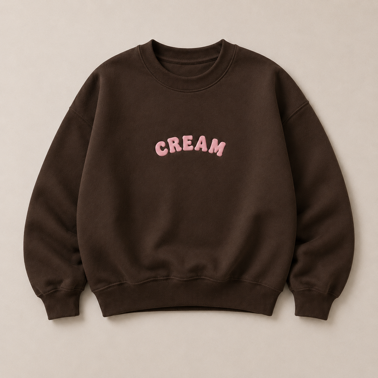 Pink on Brown Crewneck - Puff Print