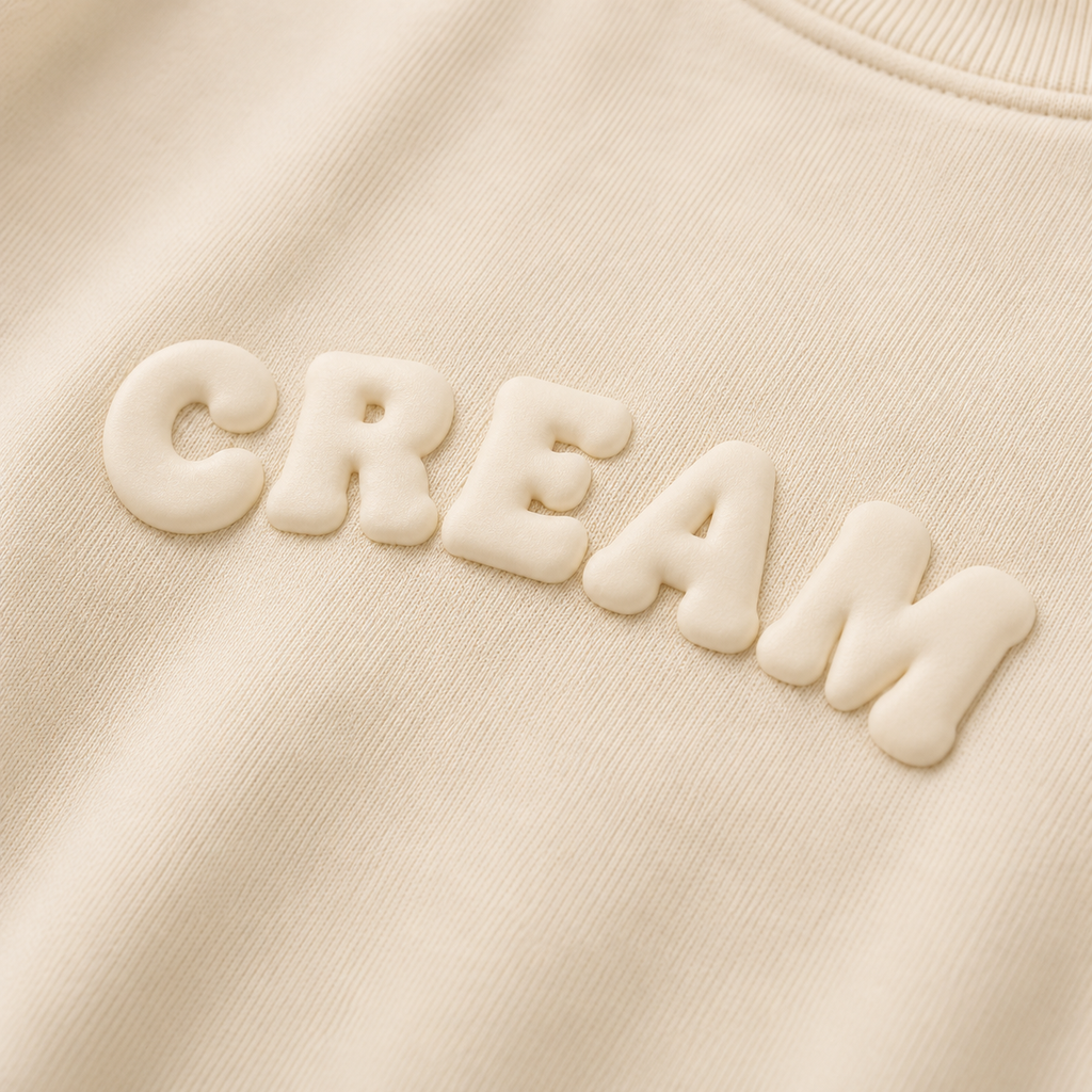 Cream on Cream Crewneck - Puff Print